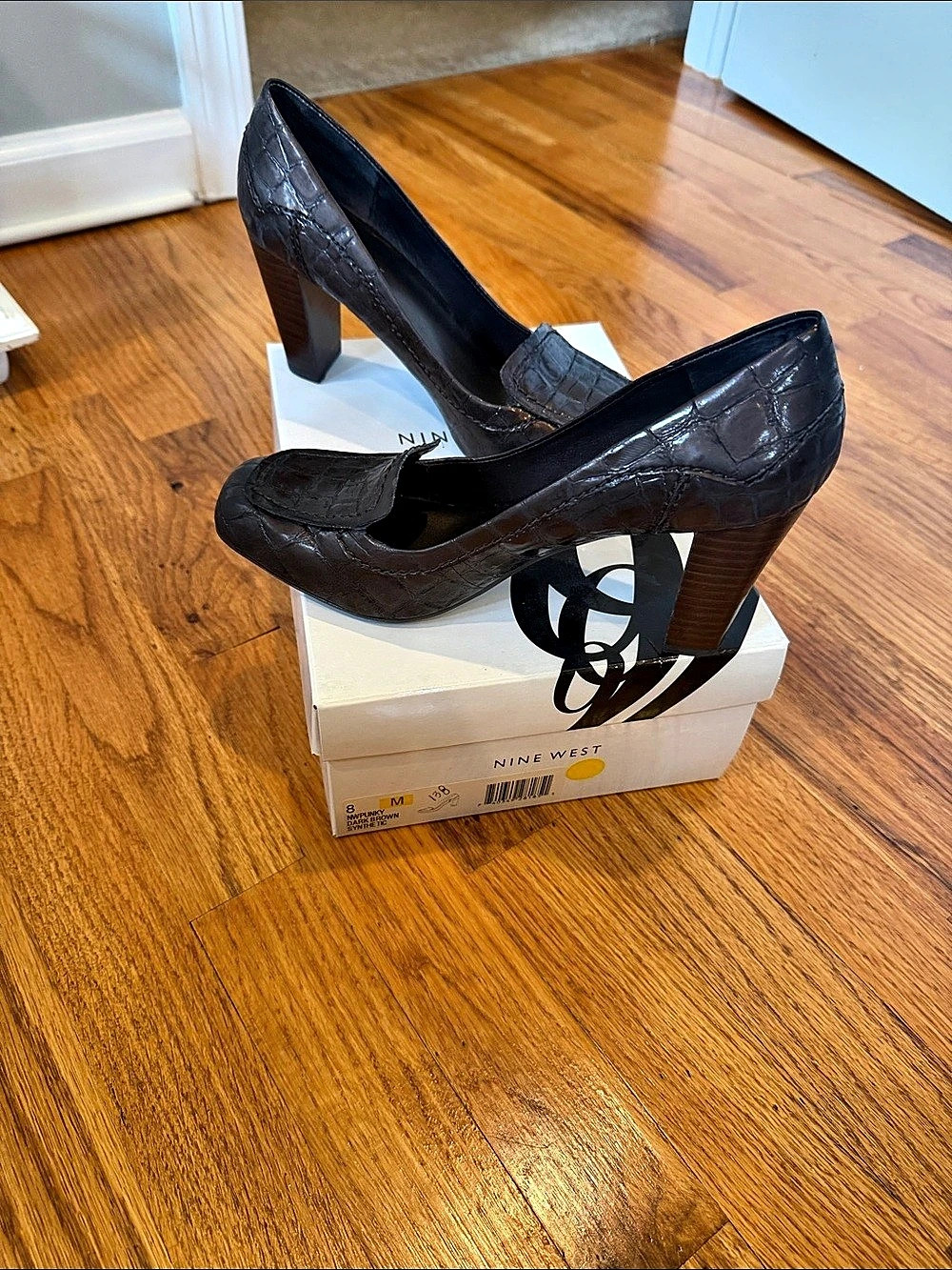 Nine West NWPUNKY Brown Crocodile-Embossed Heels US 8 M